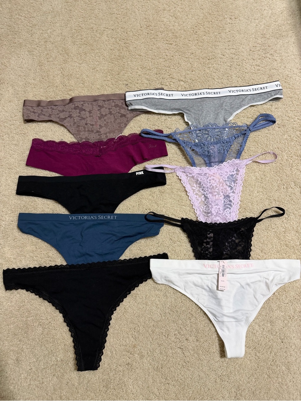 NEW NWT 10 pair Victoria’s Secret/Pink Thong Panties Size: XL